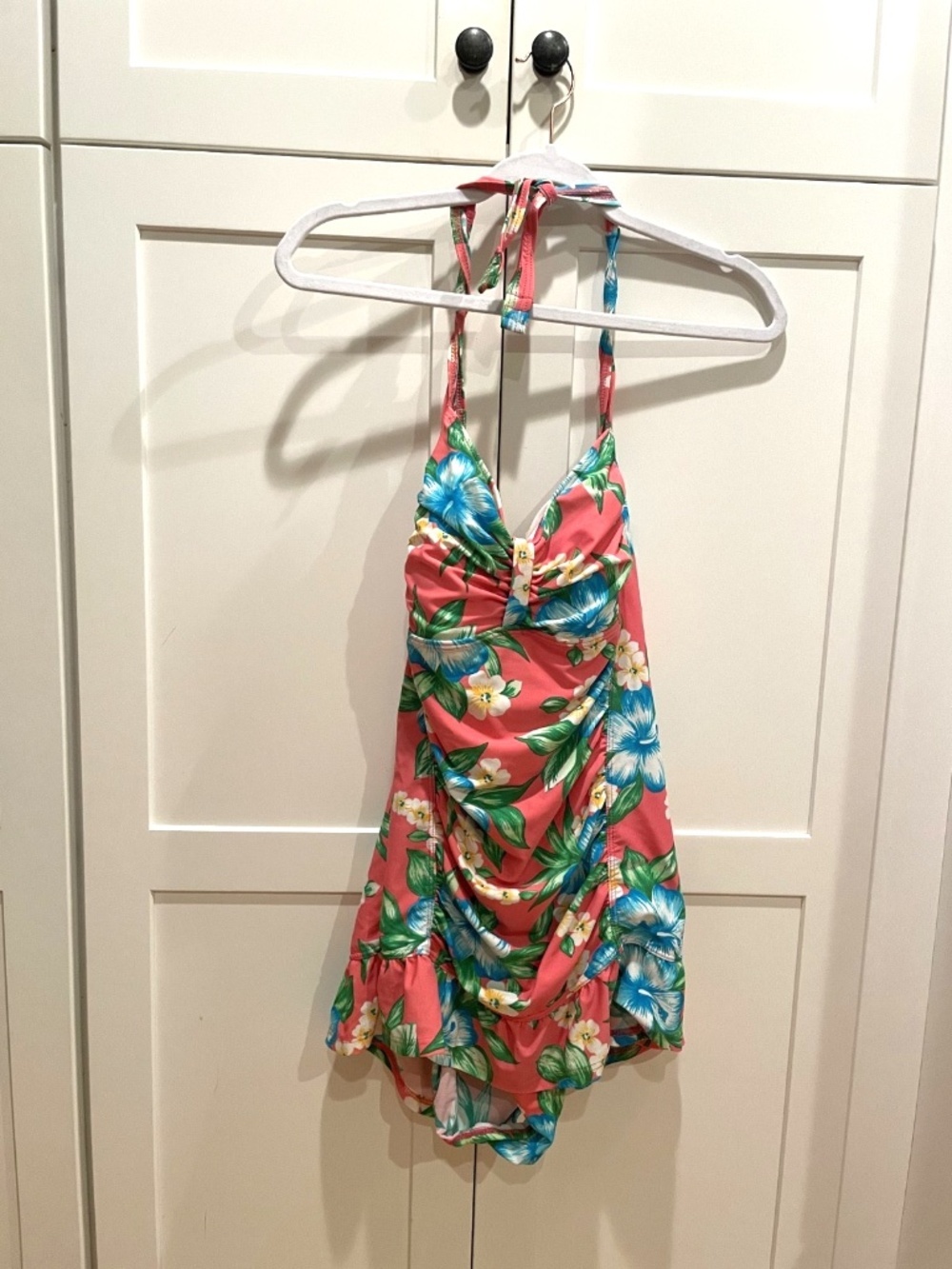 Ocean Dream Signature Pink Tropical Flowers Halter One Piece Swimsuit